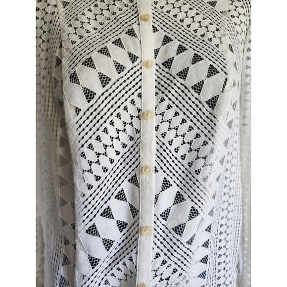 MEADOW RUE BY ANTHROPOLOGIE SIZE US6 WHITE LACE GEOMETRIC BUTTON BLOUSE - Picture 3 of 10
